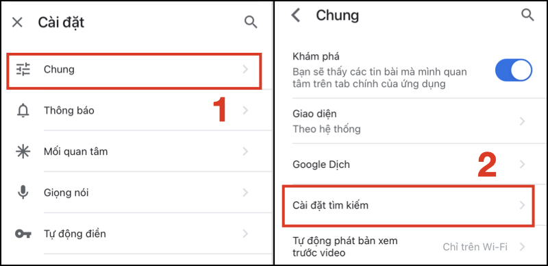 Chọn v&agrave;o C&agrave;i đặt t&igrave;m kiếm